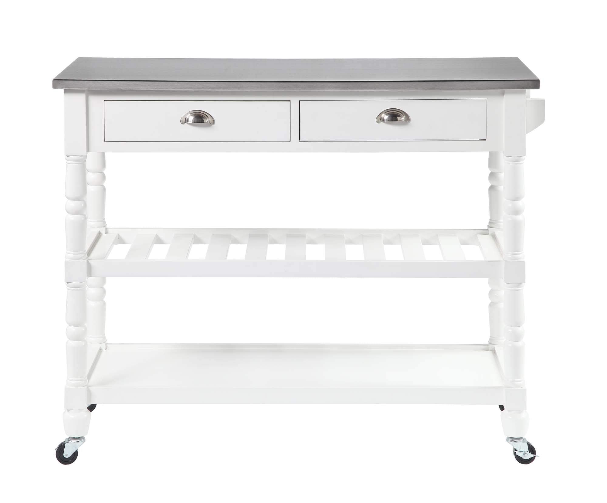 Convenience Concepts French Country 3-Tier Stainless Steel Kitchen Cart with Drawers, White
