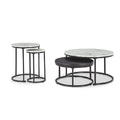 Signature Design by Ashley Jusmour Modern Nesting Table Set with Faux Leather Upholstered Ottoman, Set of 4, Black & White