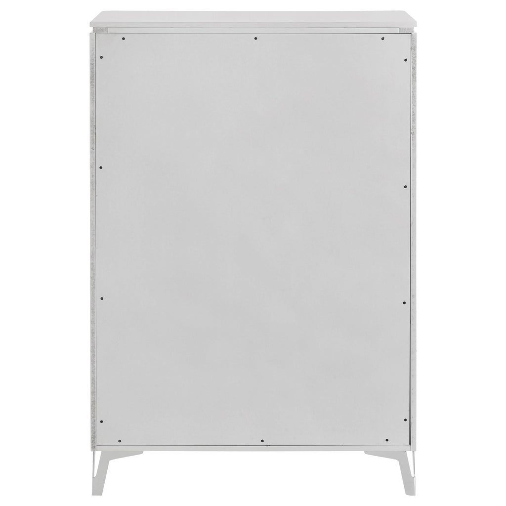 Coaster Home Furnishings - Cassia - Wood - 5-Drawer Chest with Black Felt-Lined Top, V-Patterns Front, U-Shaped Pulls, Tapered Legs and Contemporary Style - Bedroom - White High Gloss - 215795