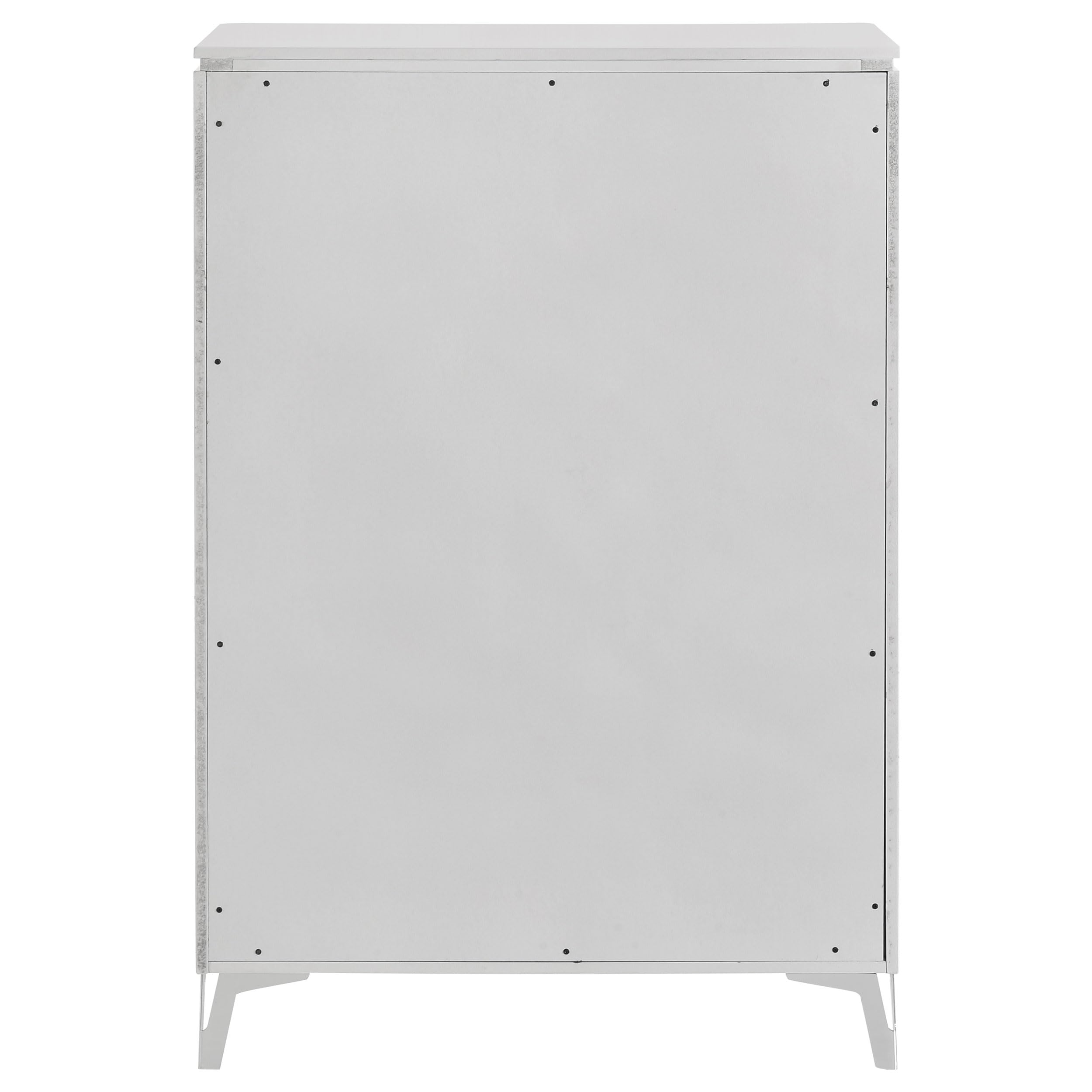 Coaster Home Furnishings - Cassia - Wood - 5-Drawer Chest with Black Felt-Lined Top, V-Patterns Front, U-Shaped Pulls, Tapered Legs and Contemporary Style - Bedroom - White High Gloss - 215795
