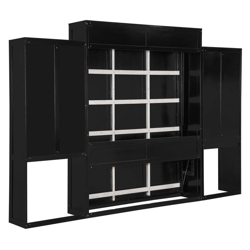Ball & Cast Murphy Bed Queen Bed Frame with Headboard,Hideaway Bedframe w/Vanity and Cabinets,Wood Wall Cabinet,Slat Support,can be Folded,No Box Spring Needed,for Small Room,Espresso
