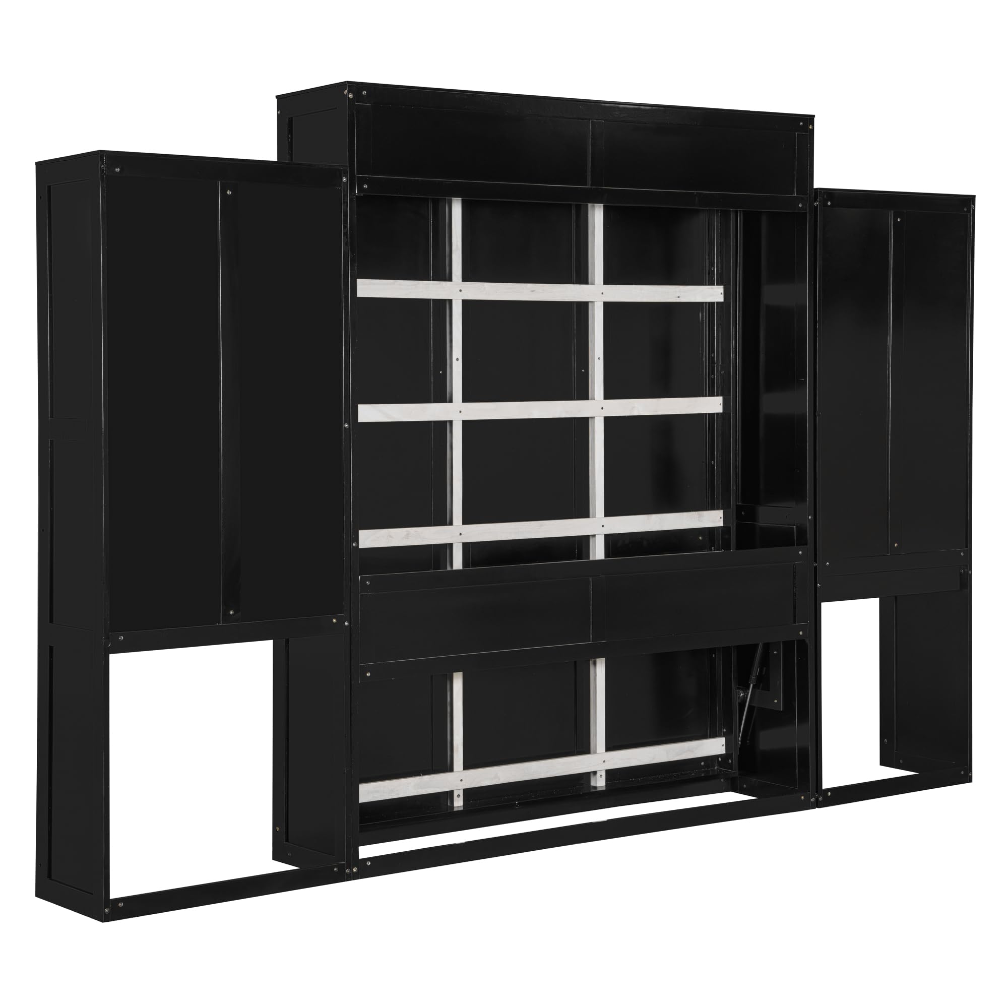 Ball & Cast Murphy Bed Queen Bed Frame with Headboard,Hideaway Bedframe w/Vanity and Cabinets,Wood Wall Cabinet,Slat Support,can be Folded,No Box Spring Needed,for Small Room,Espresso