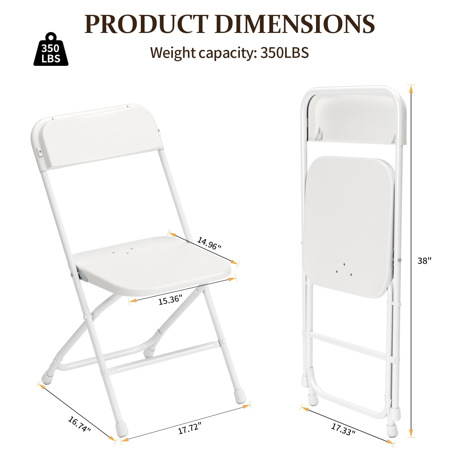 MuLu Evo 20 Pack Folding Chairs, Portable Party Chairs, Stackable Commercial Seat with Steel Frame, White Plastic Seat, Capacity for 350lb, for Office Wedding Party Patio Dining Events