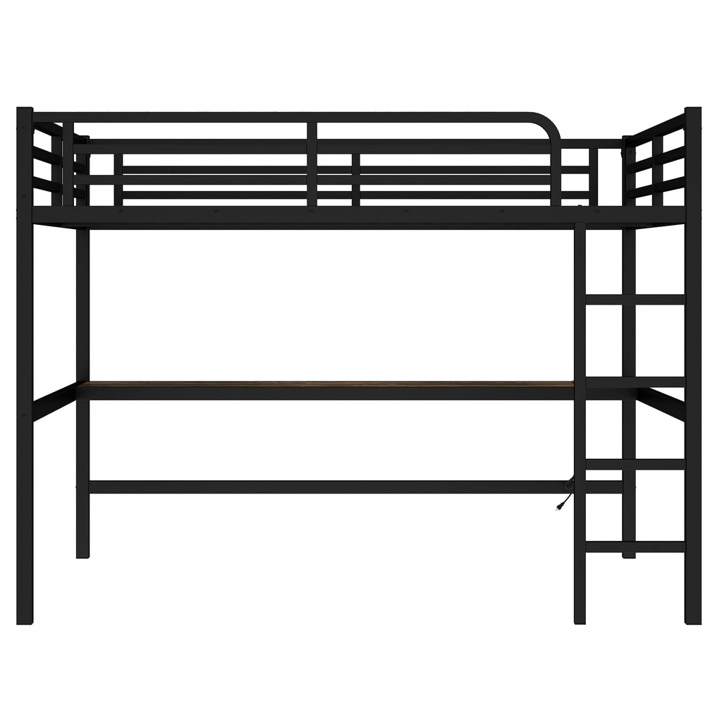 Bellemave Metal Queen Size Loft Bed with Desk and Charging Station,Queen Heavy Duty Loft Bed Frame with LED Lights and USB for Kids,Teens,Adults,Black