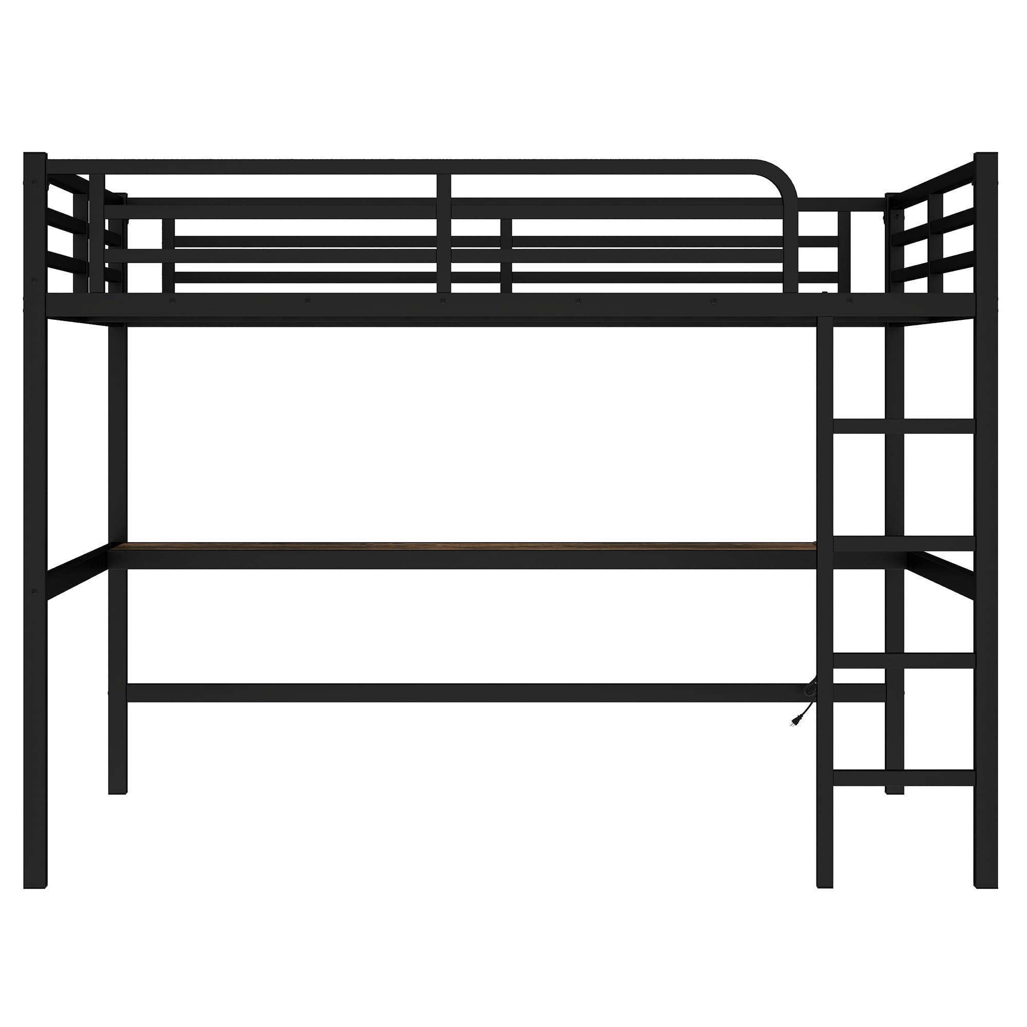 Bellemave Metal Queen Size Loft Bed with Desk and Charging Station,Queen Heavy Duty Loft Bed Frame with LED Lights and USB for Kids,Teens,Adults,Black