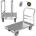 Foldable Panel Push Cart Dolly,2IN1 Steel Plate Platform Truck,36"×24" Heavy Duty Moving Hand Truck Flatbed Cart,2200LBS Capacity with 6.5'' Swivel Wheels,Detachable Fence 1Front and 2Side Handles