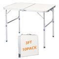EDWINENE 3FT Folding Tables 10Pack Bulk, Portable Foldable Camping Table with Adjustable Height, Lightweight Aluminum Tables for Craft Tailgate Party Picnic Fishing Beach RV Travel Indoor Outdoor Use
