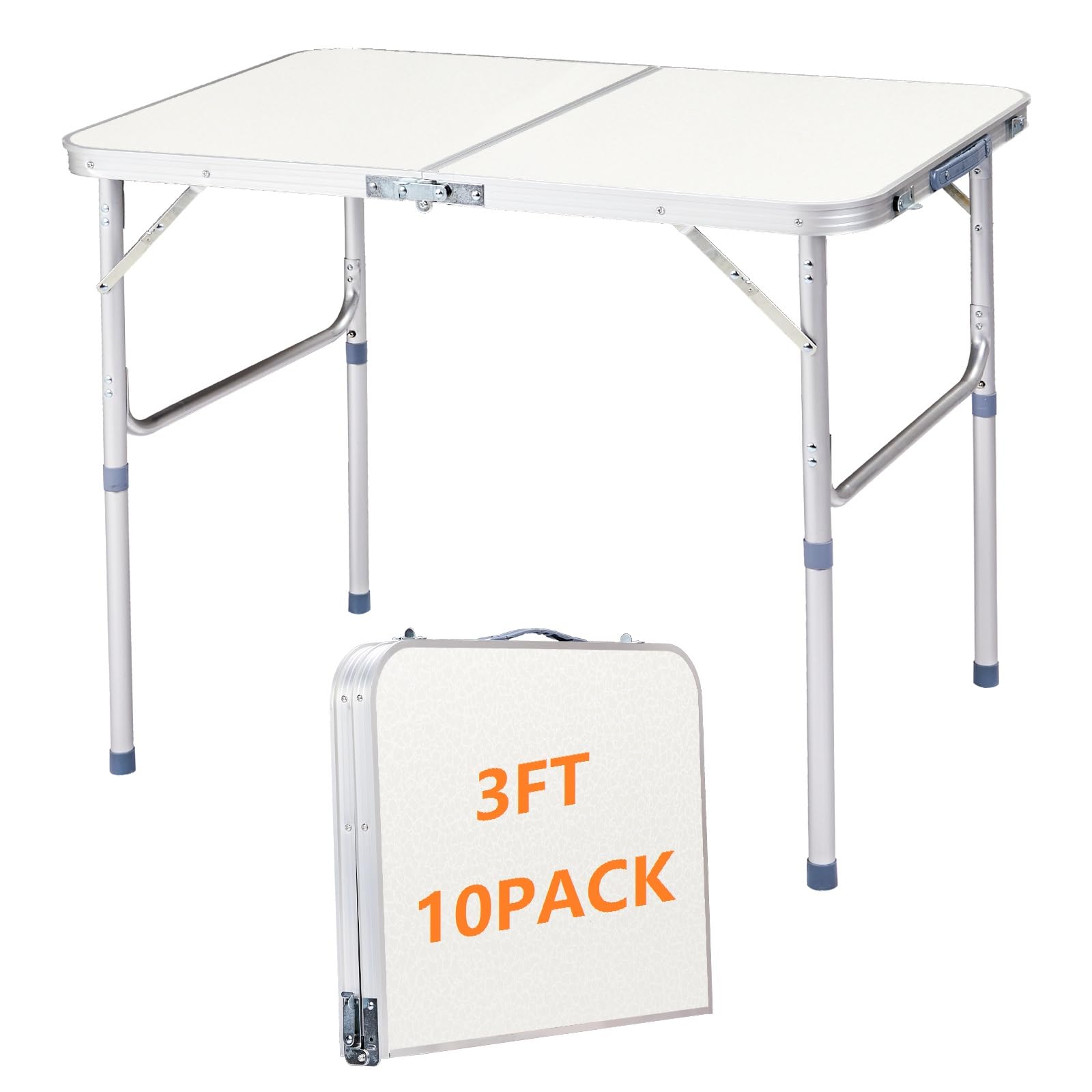 EDWINENE 3FT Folding Tables 10Pack Bulk, Portable Foldable Camping Table with Adjustable Height, Lightweight Aluminum Tables for Craft Tailgate Party Picnic Fishing Beach RV Travel Indoor Outdoor Use
