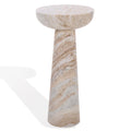 SAFAVIEH Couture Collection – Glendale White & Brown Round Marble Accent Table, Stone Pedestal Side Table, Modern Sculptural Design (SFV9766A)