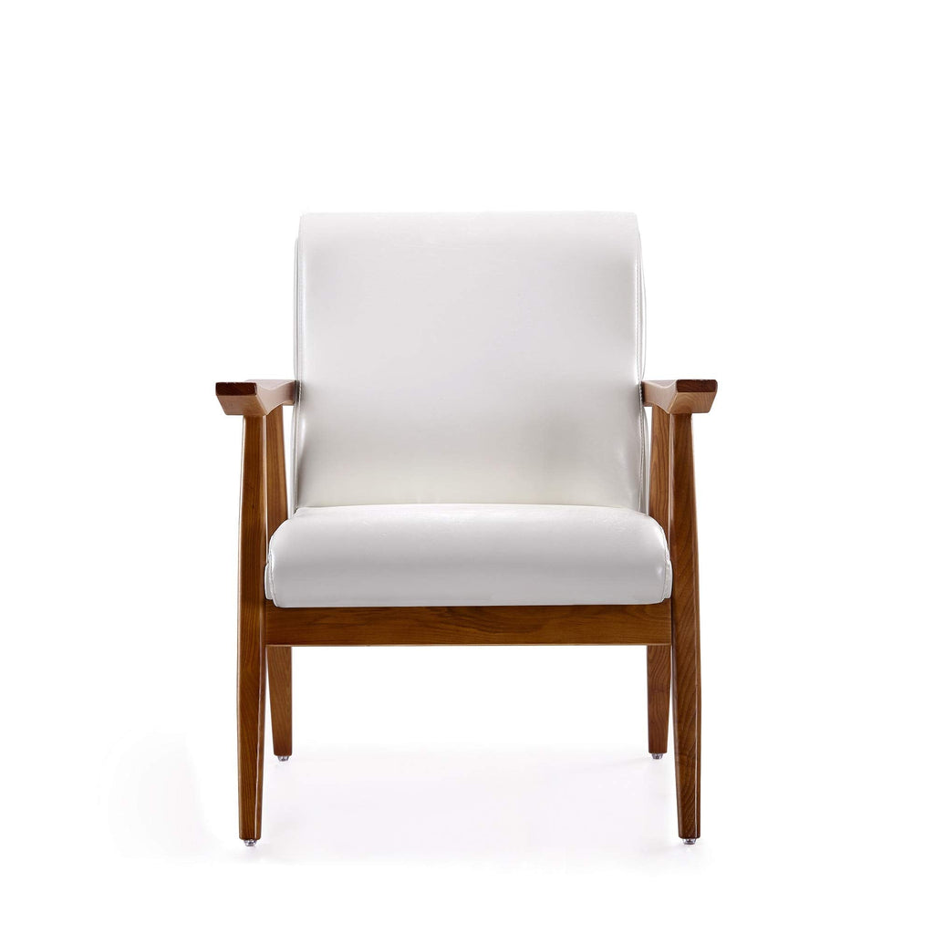 Manhattan Comfort Archduke Mid Century Modern Accent Chair, Fully Assembled, Made of Beech Wood Frame, Upholstered in Faux Leather, Ideal for Living Room, Set of 1, White