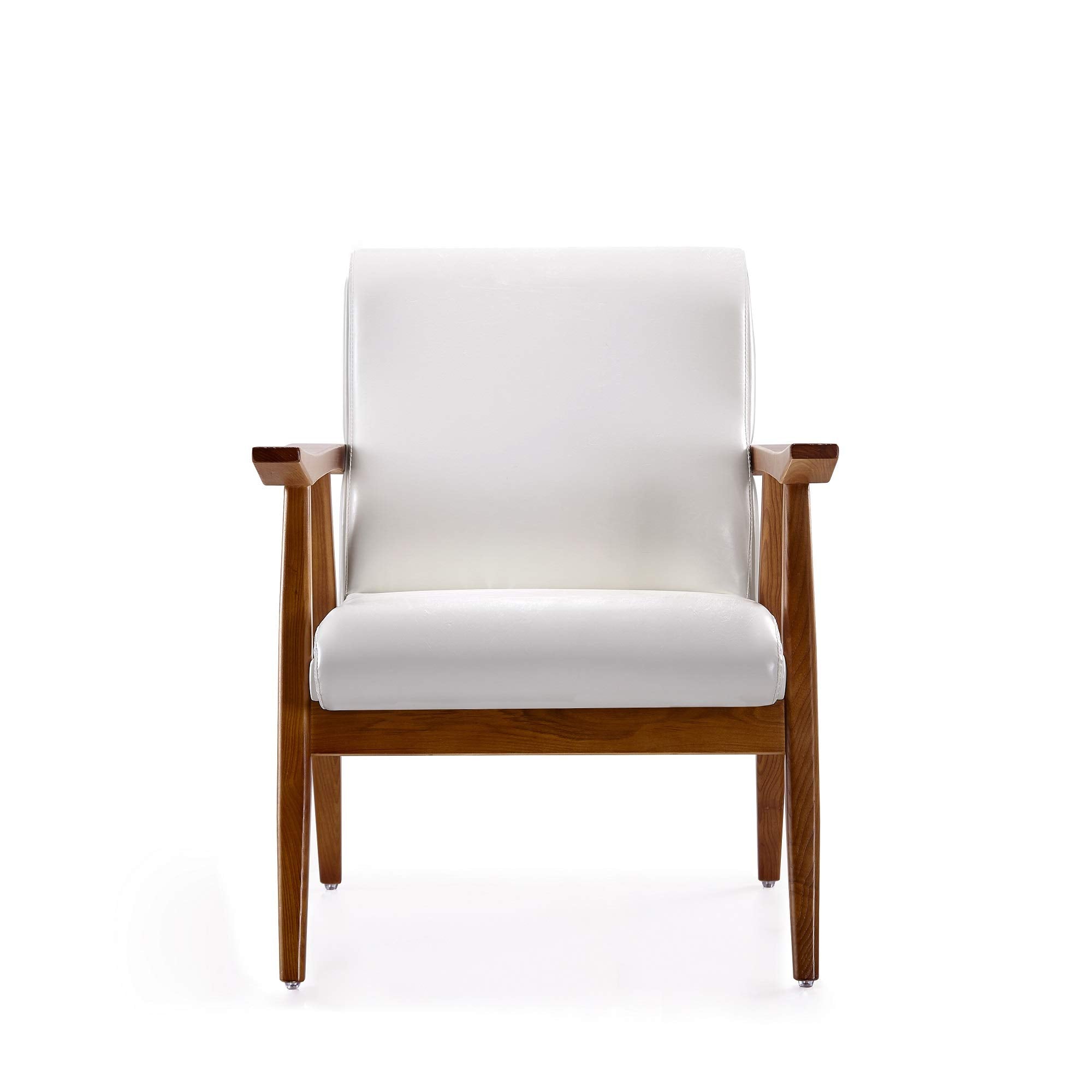 Manhattan Comfort Archduke Mid Century Modern Accent Chair, Fully Assembled, Made of Beech Wood Frame, Upholstered in Faux Leather, Ideal for Living Room, Set of 1, White