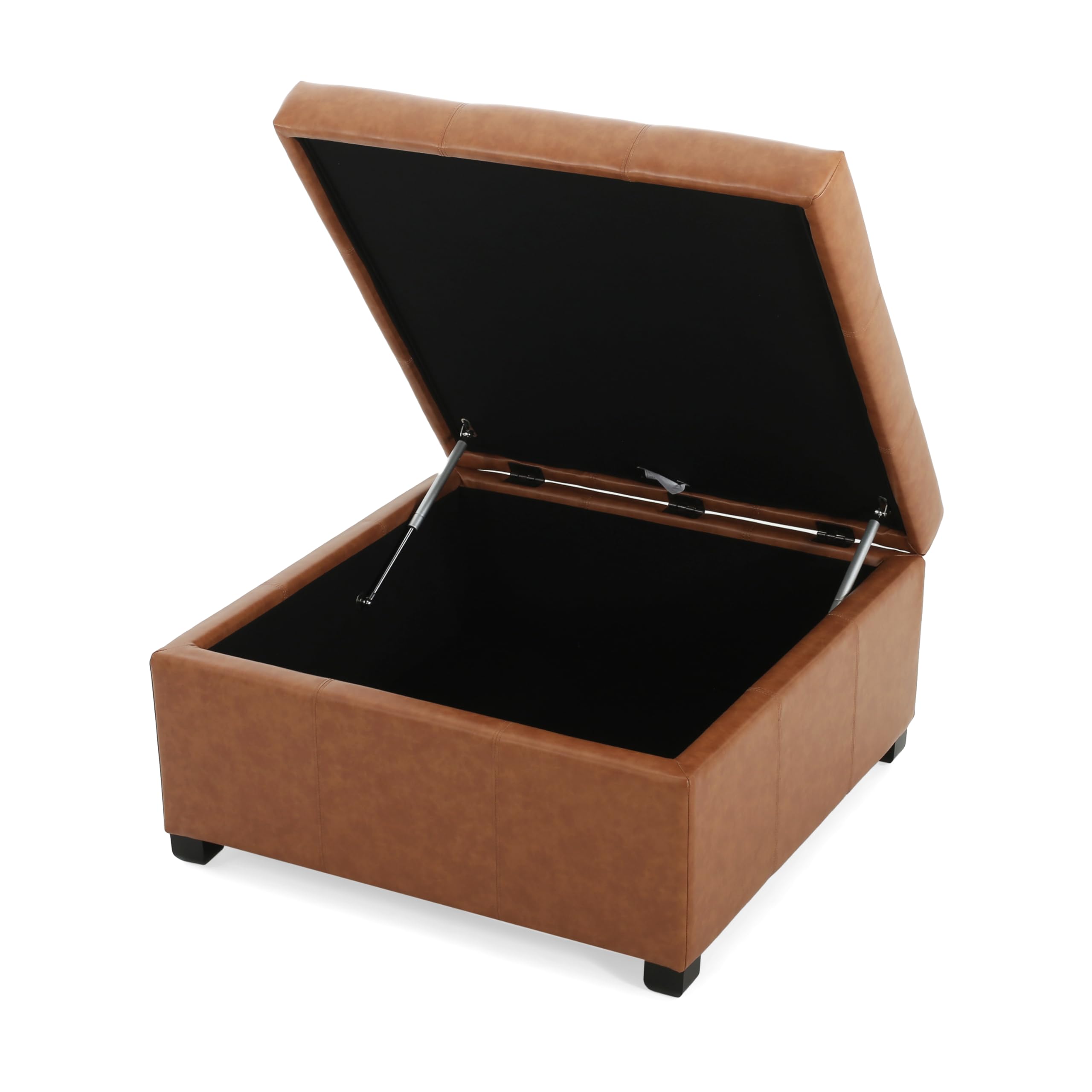 Christopher Knight Home Carlsbad PU Ottoman with Storage Square,Faux Leather Storage Ottoman Bench,Small Foot Rest Stool, End Side Table,Upholstered Toy Box Storage for Living Room Bed Room,Tan Brown