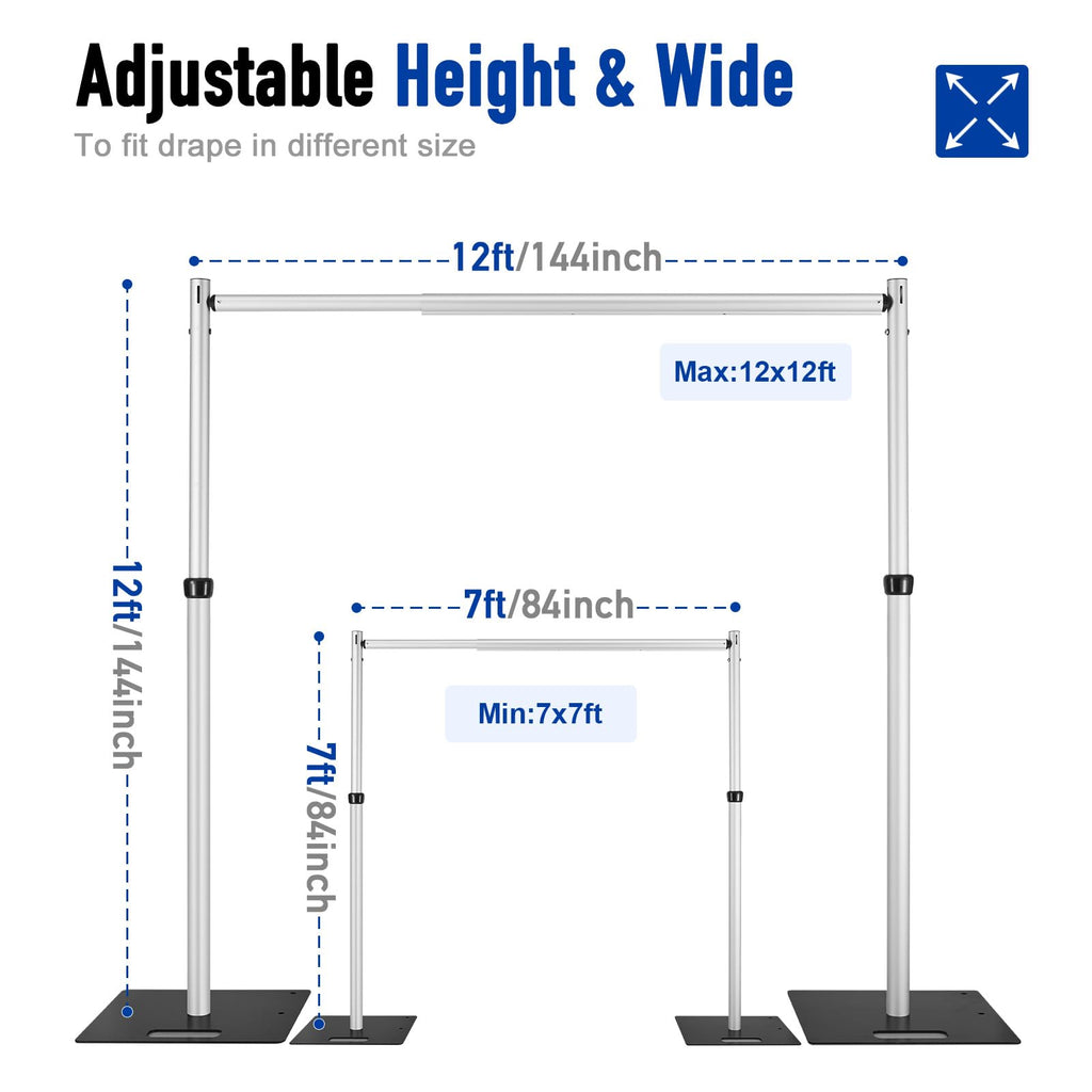 Hecis Heavy Duty Backdrop Stand,12x12ft Double Crossbar Pipe and Drape Stand, arch backdrop stand, Back Drop Stand for Party Event, Trade Shows & Wedding Decor
