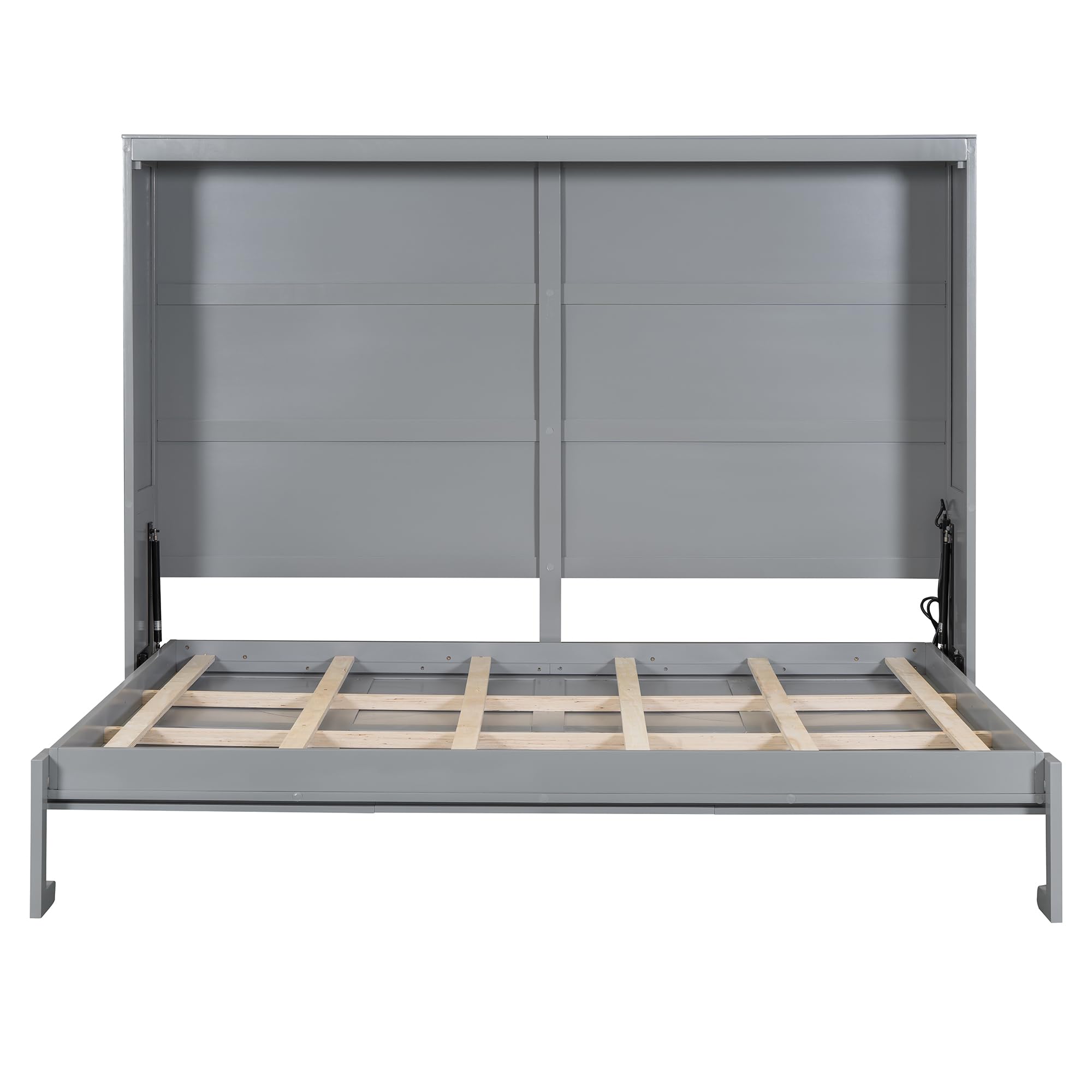 Ball & Cast Murphy Bed Full Size Wall Chest with Charging Station and Slat Support,Wood Hideaway Cabinet Platform Bedframe w/Leg,can be Folded,Space-Saving,for Small Room,Dorms,Gray