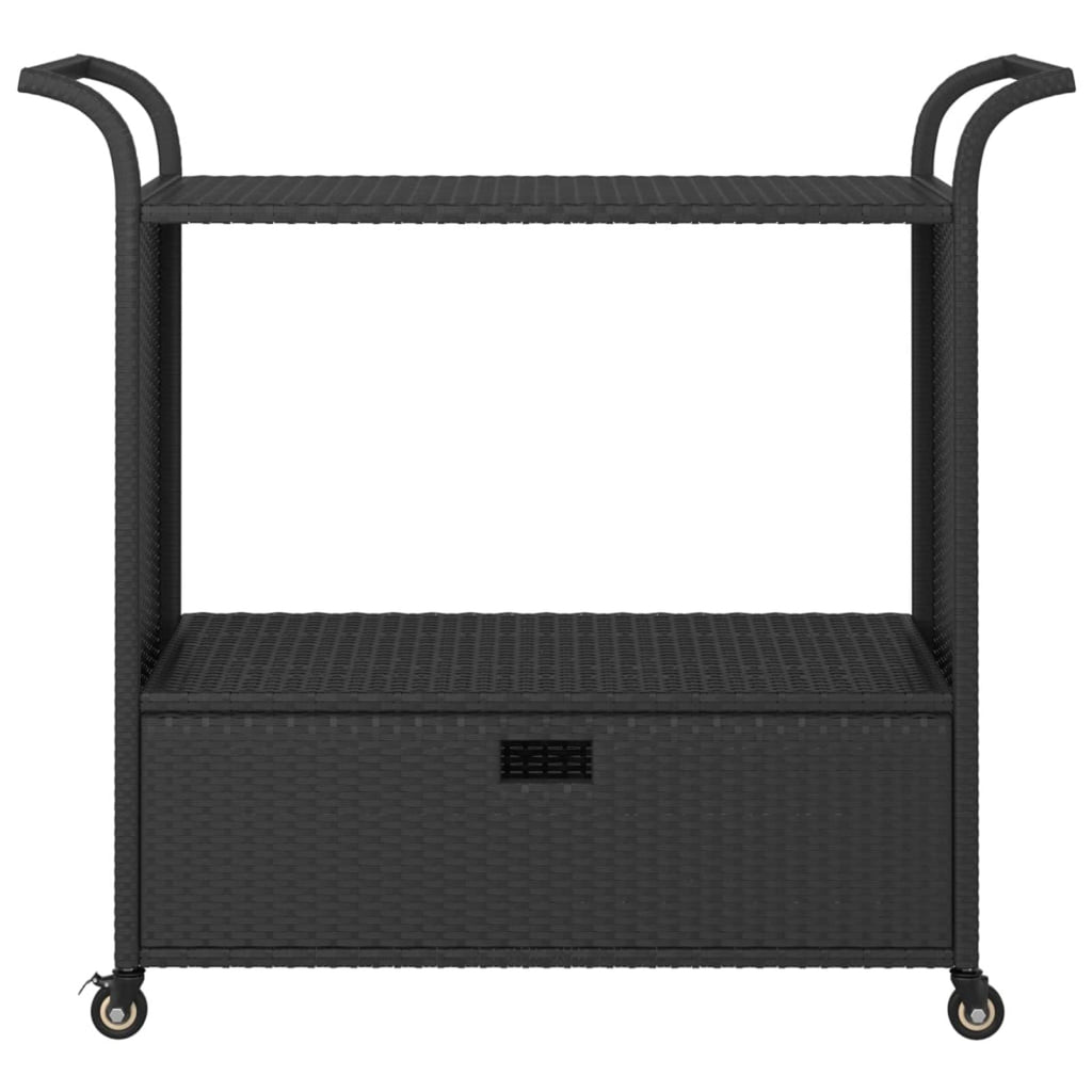 Gecheer Bar Cart with Drawer – 39.4 x 17.7 x 38.2 Inch Poly Rattan Serving Trolley, Weatherproof Steel Frame, Locking Casters, Smooth-Rolling Kitchen or Outdoor Bar Caddy