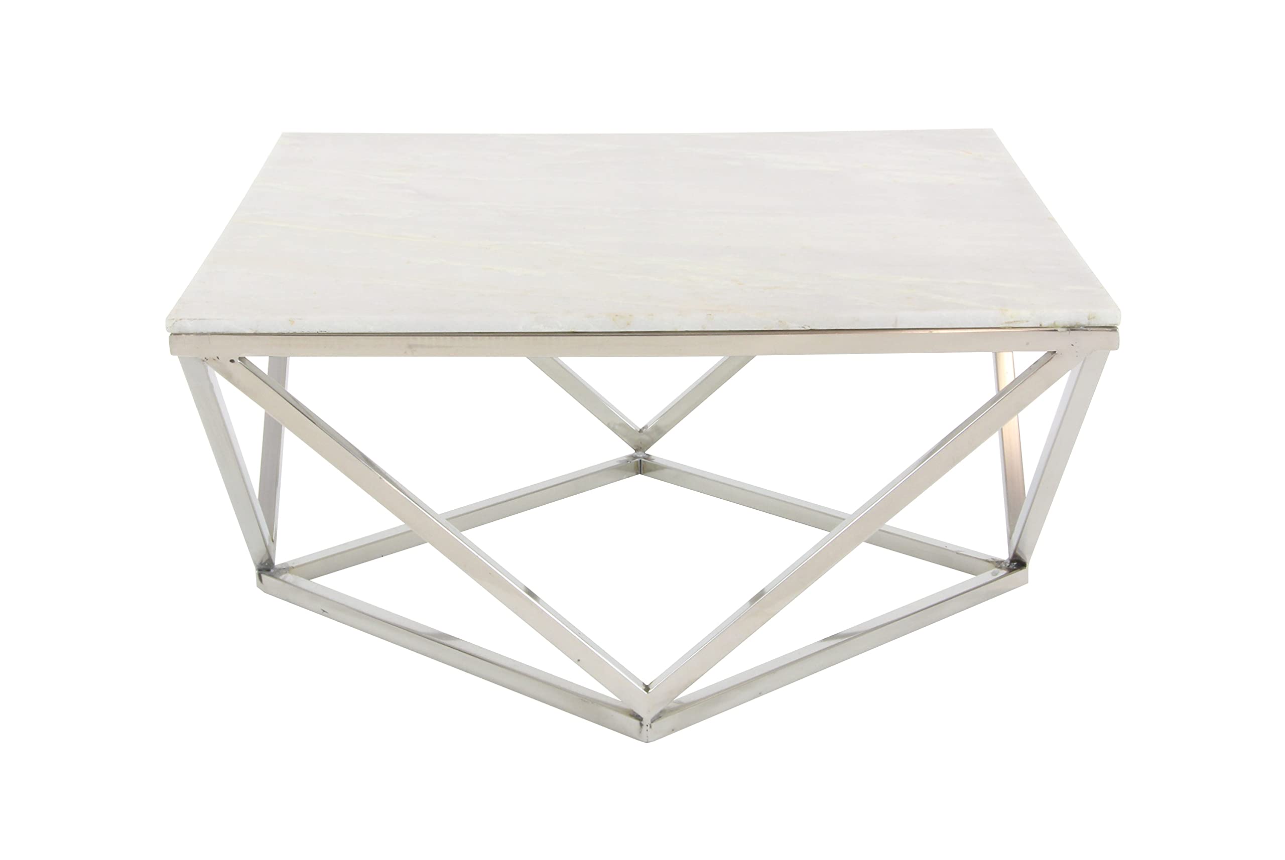 Deco 79 Ceramic Accent Table with Marble Top, 29" x 29" x 18", White