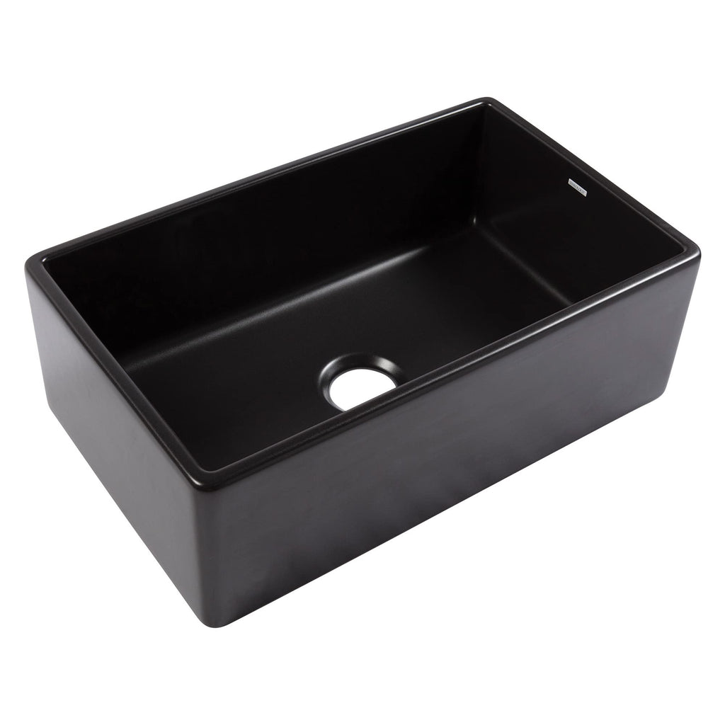 Sinkology Austen 30 Inch Black Fireclay Farmhouse Kitchen Sink, Single Bowl, Apron-Front, Undermount Installation, Fits 33 Inch Cabinet, Surefire Finish