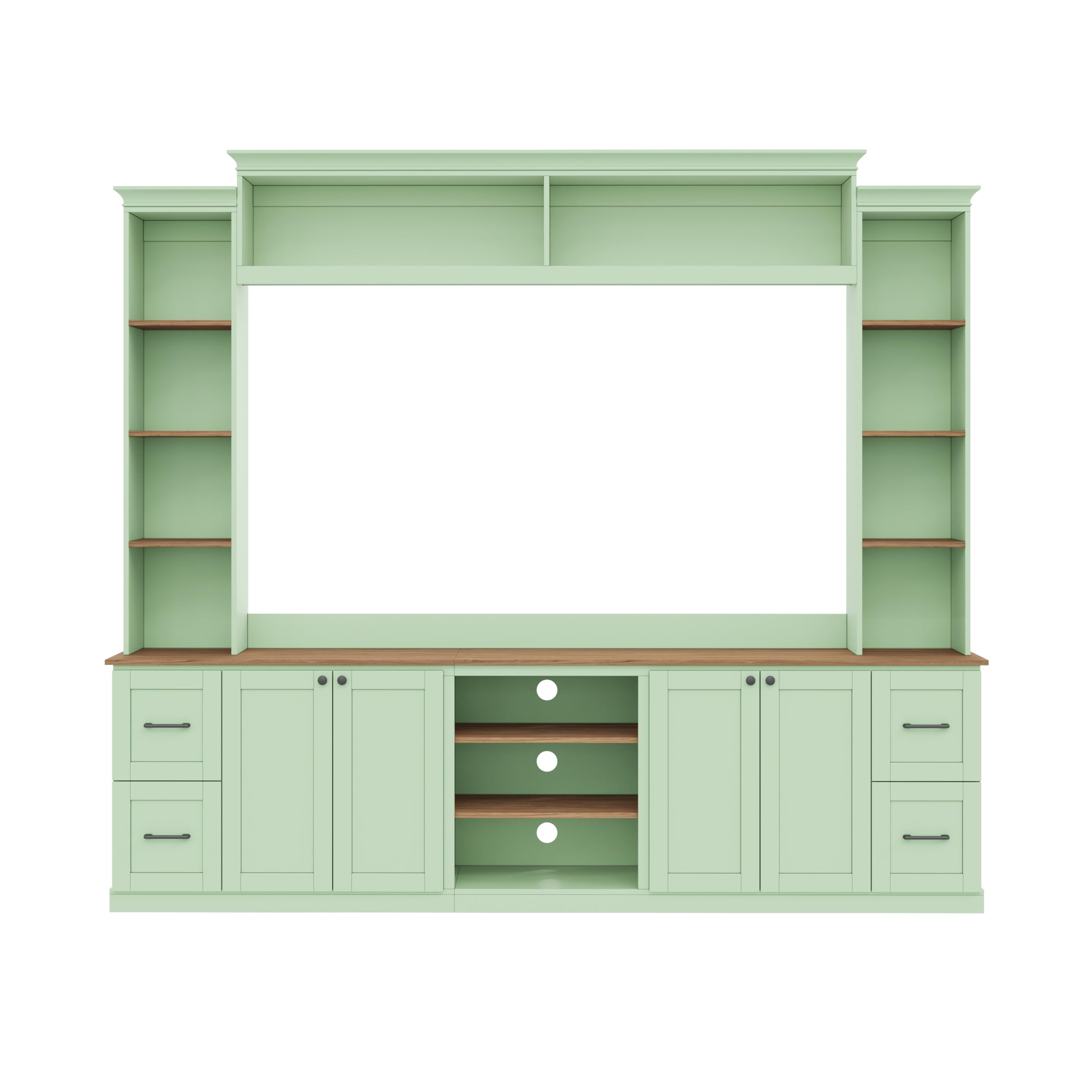 Ball & Cast 94.8" Entertainment Center Wall Unit with Bookshelf for TVs Up to 70",Farmhouse Large TV Stand with Walnut Adjustable Shelves,Retro Media Console with 4 Drawers for Living Room,Mint Green