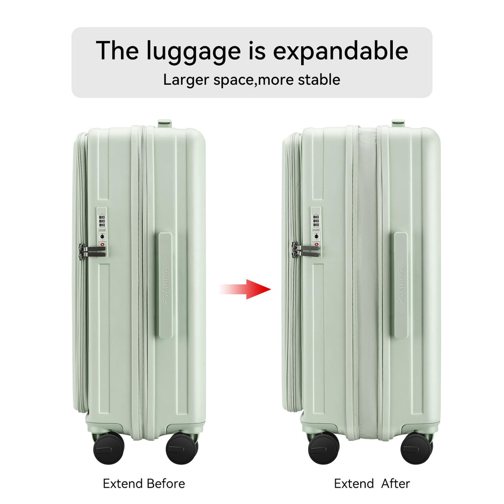 ROAMING Luggage Sets Hard shell Suitcase Top Opening Expandable with Spinner Wheels,Sturdy Large Suitcase Tsa Lock 20 Inch Carry on 28 Inch Checked Luggage,2-Piece Set (20/28) for Woman Men.Jade cyan