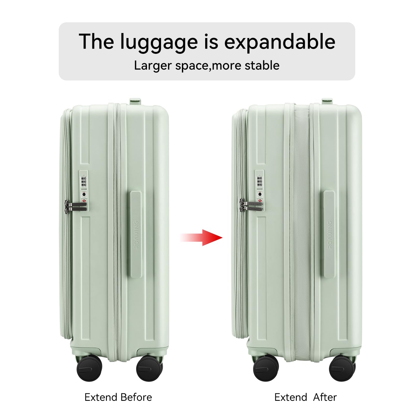 ROAMING Luggage Sets Hard shell Suitcase Top Opening Expandable with Spinner Wheels,Sturdy Large Suitcase Tsa Lock 20 Inch Carry on 28 Inch Checked Luggage,2-Piece Set (20/28) for Woman Men.Jade cyan