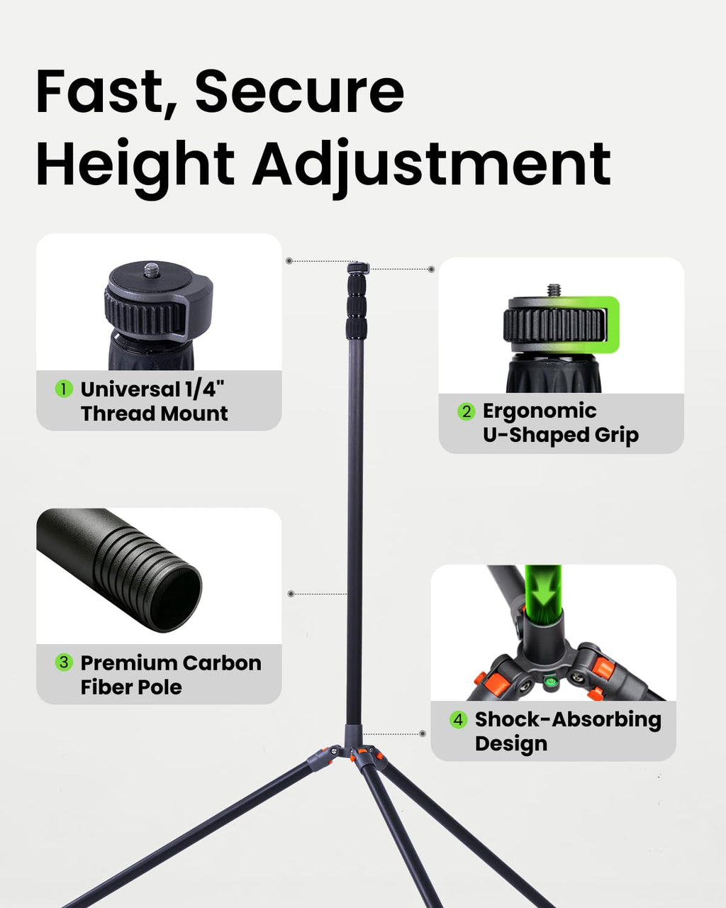 XbotGo NT4 PRO Carbon Fiber Tripod - Professional 12.8ft / 3.9m Extra Tall Sport Camera Stand with Air-Cushioned Center Column, Steady Horseshoe Foot Pads for Game Recording, Seamlessly Fits Falcon
