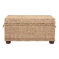 Pemberly Row Modern Kubu Wicker Rattan Storage Trunk, 37 in x 21.25 in x 19 in, Tan Finish, Handmade with Solid Mahogany Frame, Spacious Lift-Top Storage, Versatile Coffee Table for Living Room or