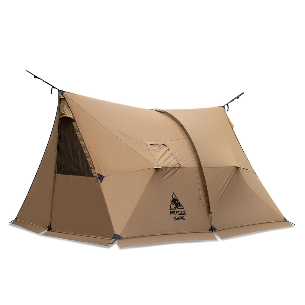 OneTigris ASH Canopy Hammock Hot Tent, Spacious Waterproof Windproof 4 Season Tent with Poles for Camping, Hiking, Bushcrafting, Survivalist, Car Trips (Coyote Brown)