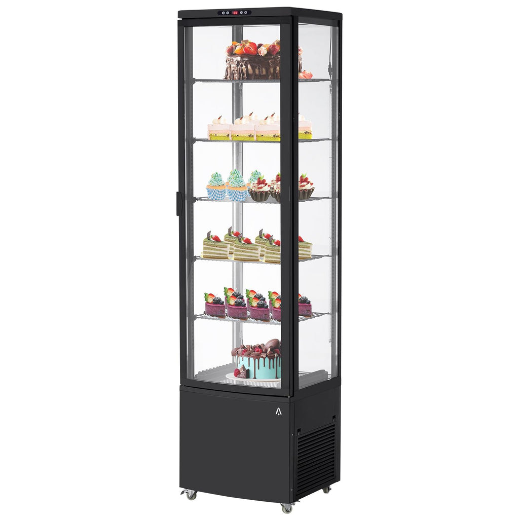 10.5 Cu.Ft Refrigerated Display Case, Floor-Standing Display Refrigerator with LED Light and Adjustable Shelves, Commercial Display Fridge with Casters for Cakes, Coffee, Bakery, Supermarkets, Store