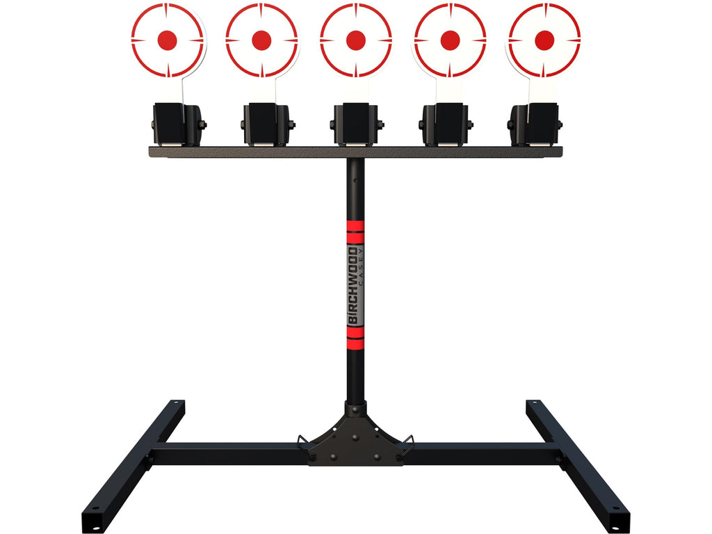 Birchwood Casey 5 Spring Loaded Self-Resetting 6" Diameter Targets with Plate Rack & Folding Target Stand - Durable Long-Lasting Metal Standing Target for Shooting