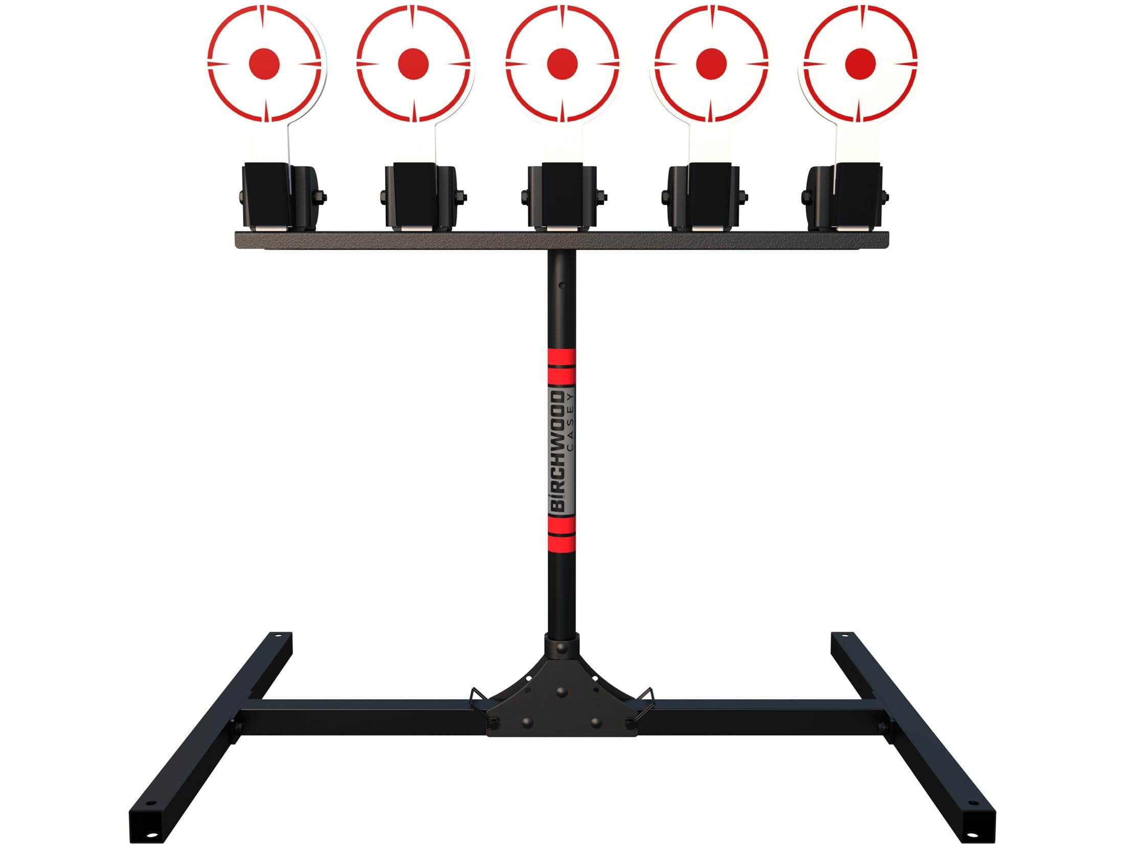Birchwood Casey 5 Spring Loaded Self-Resetting 6" Diameter Targets with Plate Rack & Folding Target Stand - Durable Long-Lasting Metal Standing Target for Shooting