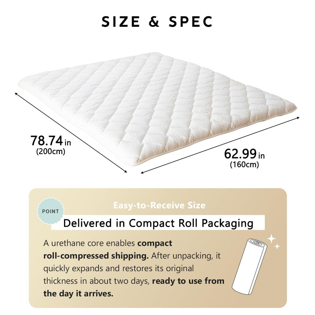 EMOOR Japanese Futon Mattress Premium CLASSE Queen, Floor Sleeping Mat Tatami Shikibuton Igusa Natural Cotton
