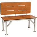 Seachrome Stationary Shower Bench with Back Rest, ADA, Solid Teak Phenolic