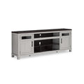 Signature Design by Ashley Darborn Farmhouse 88" TV Stand for TVs up to 101" with Adjustable Shelves, Cabinets, Cord Openings and Fireplace Option, Light Gray & Dark Brown