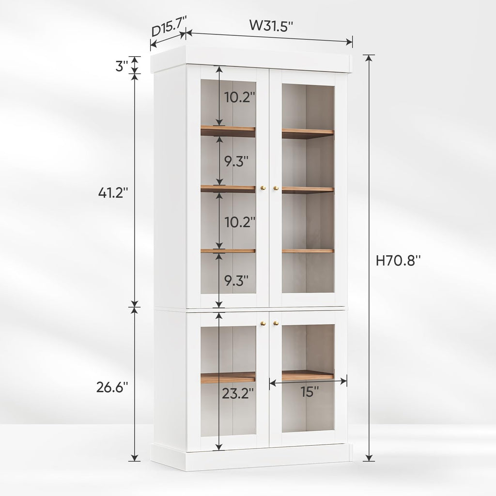 ivaniti 70.8" Tall Farmhouse Kitchen Pantry Cabinet with Doors, Modular Storage Cabinet with 4-Tier Adjustable Shelves, White, Wooden Hutch for Kitchen, Living Room, Set of 4