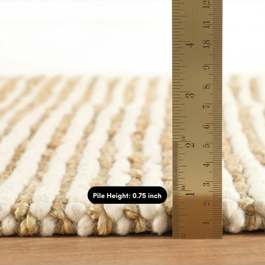 FRELISH DECOR Area Rug 6x9 feet - Premium Wool and Jute Blend Handwoven Rugs - Natural Fiber Chunky Stripe Design for Living Room, Bedroom, Hallways, Dining Area(6' x 9' - Natural Ivory)