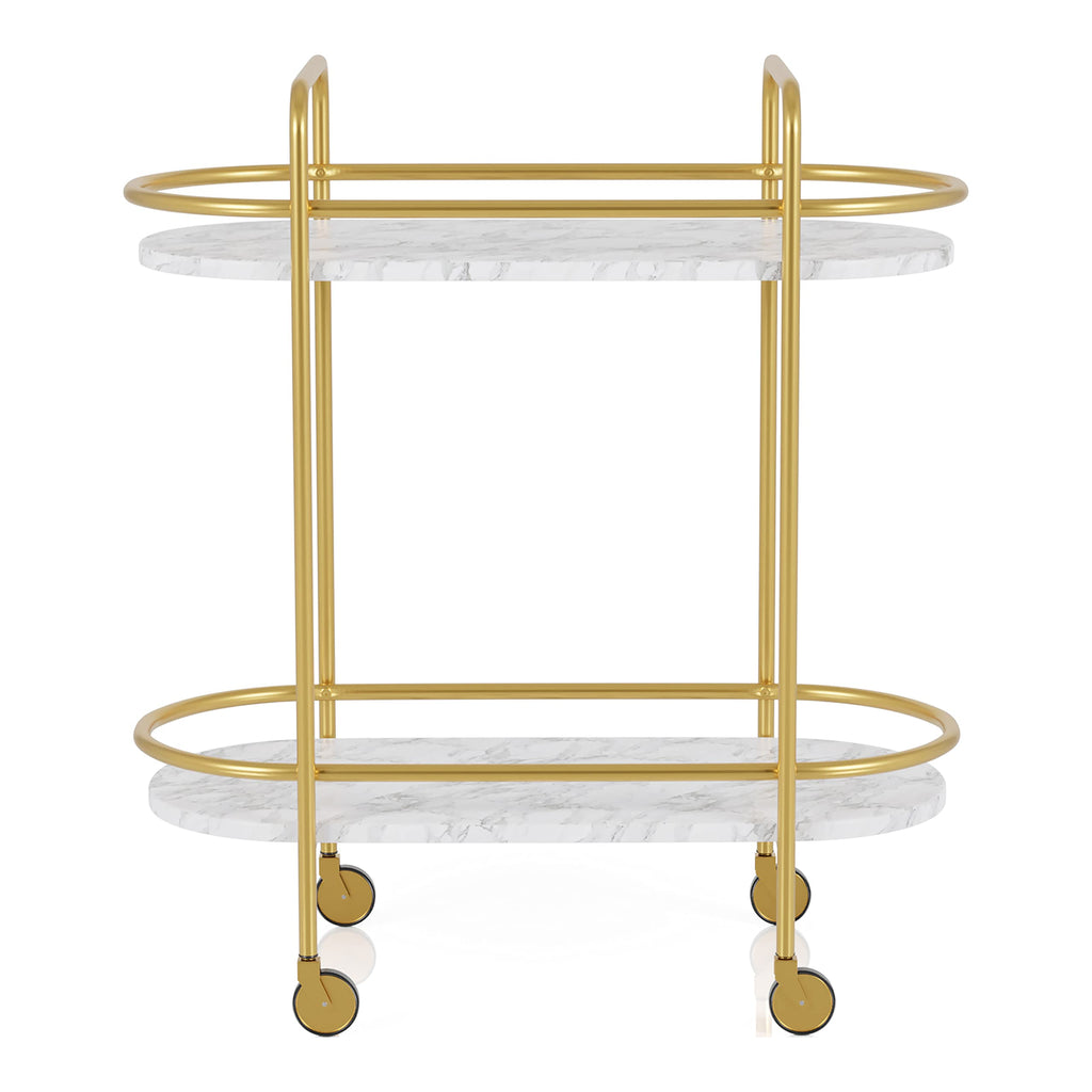 HOMES: Inside + Out Wuest Modern 2 Tier Metal 33 in. Mobile Serving Cart with Casters for Dining Room, Home Bar, Gold Coating and White