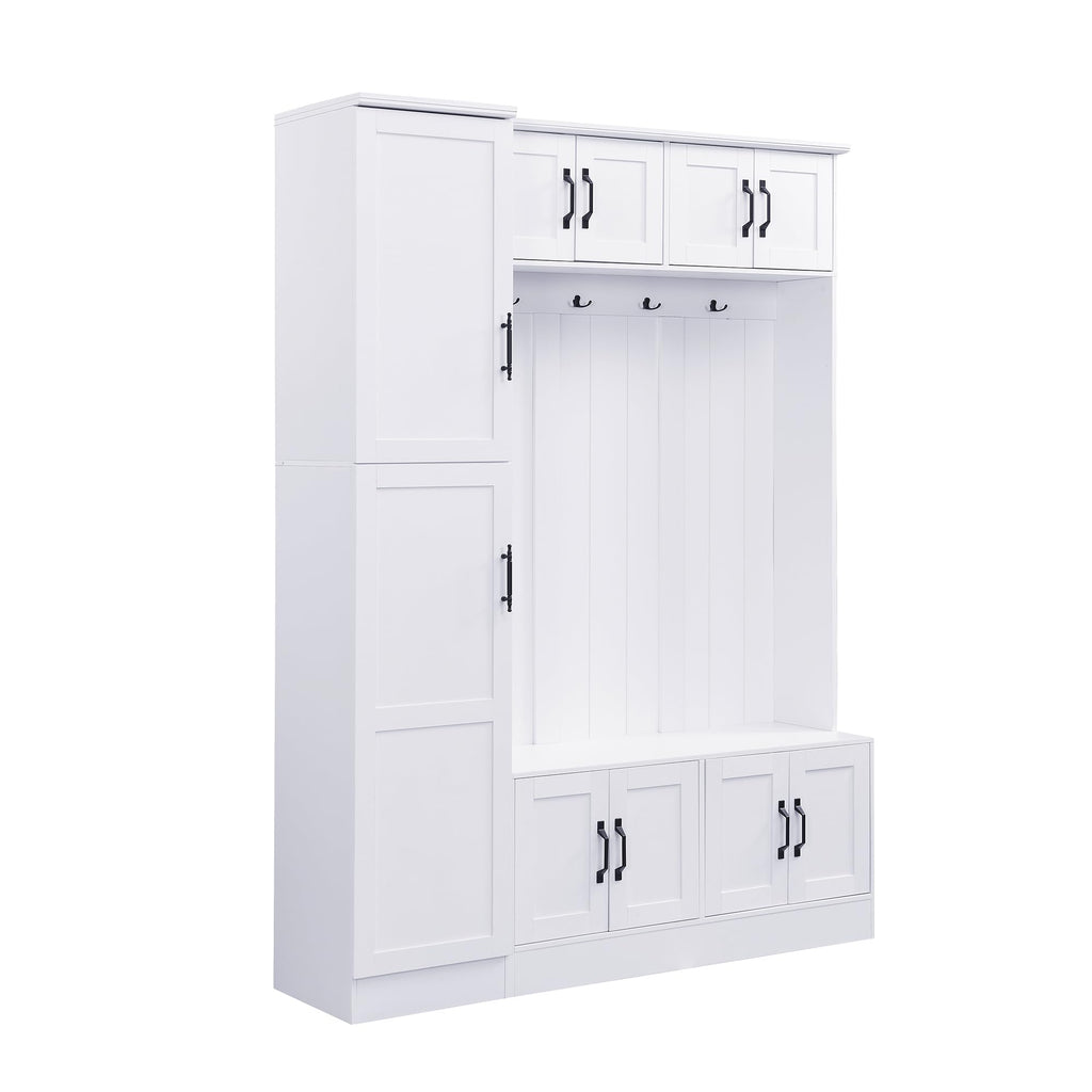 Shaical 79'' Tall Hall Tree with Shoe Storage and Bench, 4-in-1 Mudroom Storage Organizer Coat Rack with 6 Cabinets, 4 Coat Hooks & Adjustable Shelf for Hallway, Entryway, Living Room, White
