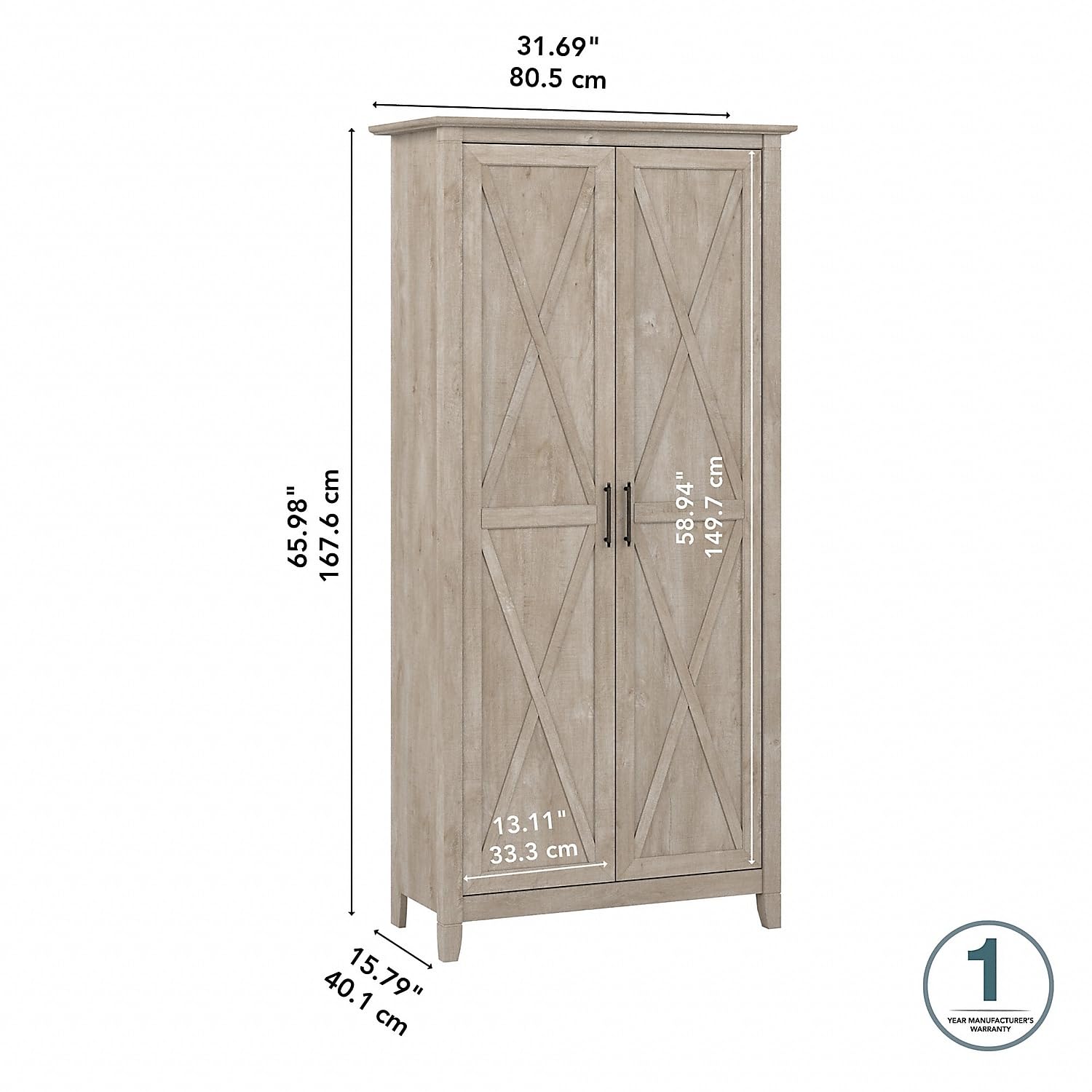 Bush Home Key West Tall Storage Cabinet with Doors in Washed Gray