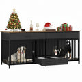 YITAHOME 74.8" Double Dog Crate Furniture with Dog Feeder, Heavy Duty Indoor Dog Kennel TV Stand with Drawers, Sturdy Dog Kennel with Divider for 2 Medium Large Dogs, Black