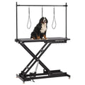PioneerWorks Electric Dog Grooming Table, Height Adjustable (9.4"-39.4") Pet Grooming Table with Leveling Wheels, X-Lift, Anti-Slip Tabletop, 47" Heavy Duty Dog Grooming Station, Black