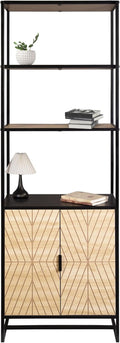 GOLGAILY 67" H x 24" W x 12" D 6-Tier Bookshelf with Storage, Black Natural Wood
