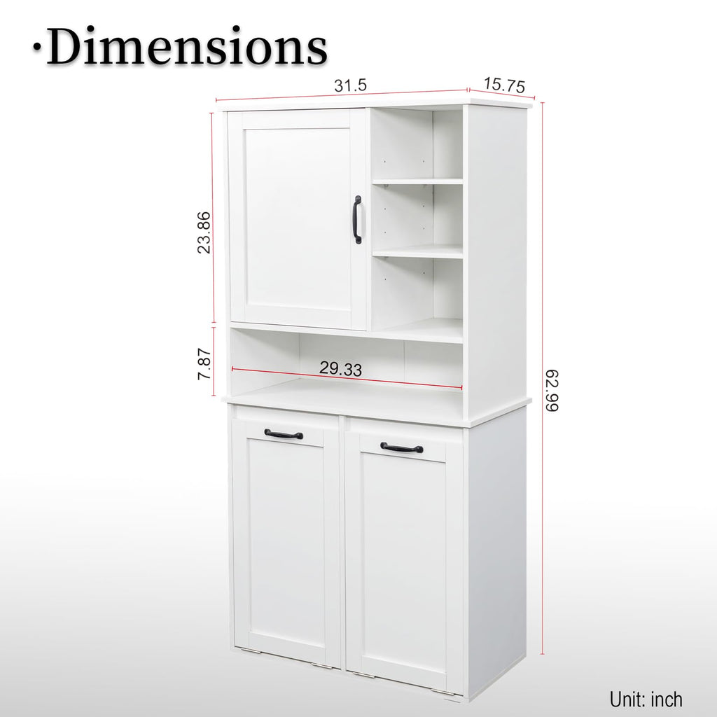 Tall Laundry Cabinet with Double Tilt Out Laundry Hamper, Freestanding Floor Bathroom Cabinet with 12 * 2 Gallon Laundry Storage Basket for Bathroom, Kitchen, White