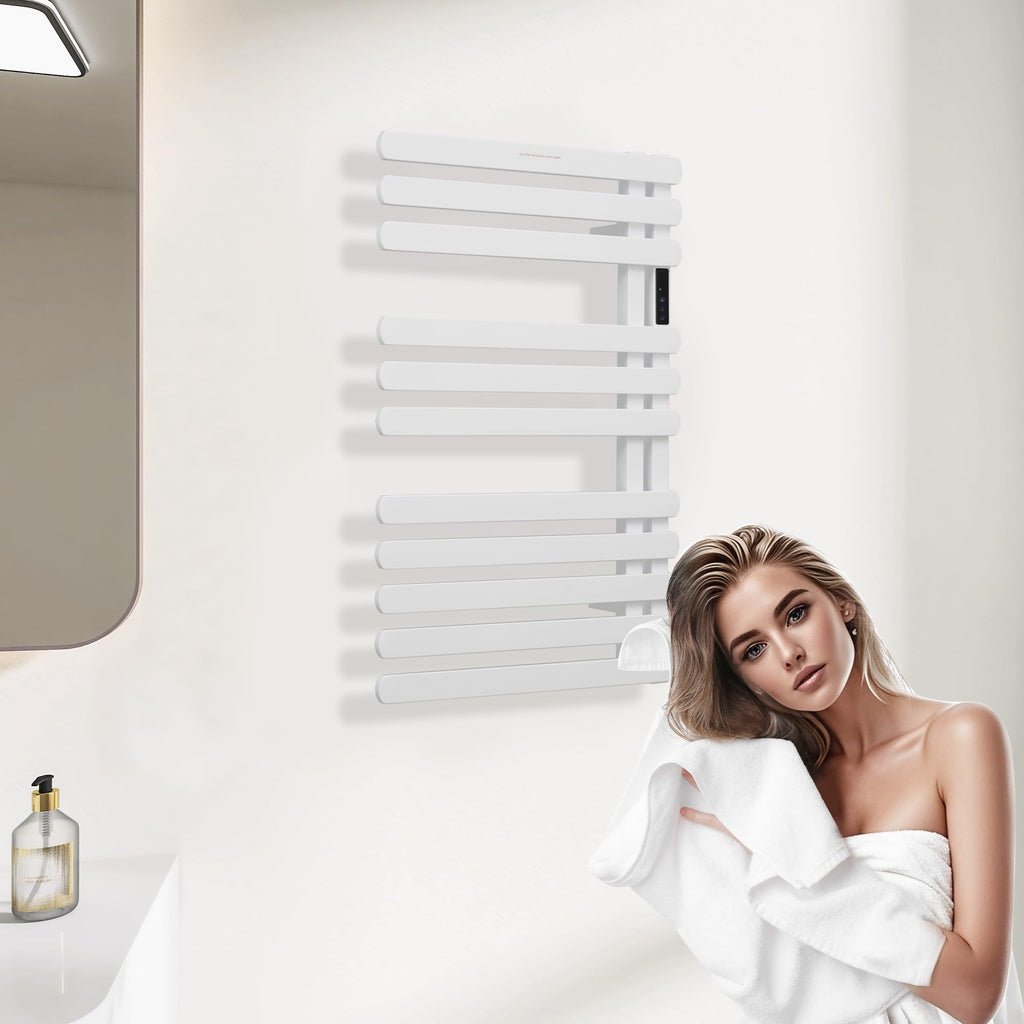 BLARALA Electric Towel Warmer Rack,Heating Towel Warmer, Timer & Temperature Control, 11 Bar Stainless Steel Towel Heater for Bathroom, White, Plug-in(31.5x19.69x4.92in) Nordic Style