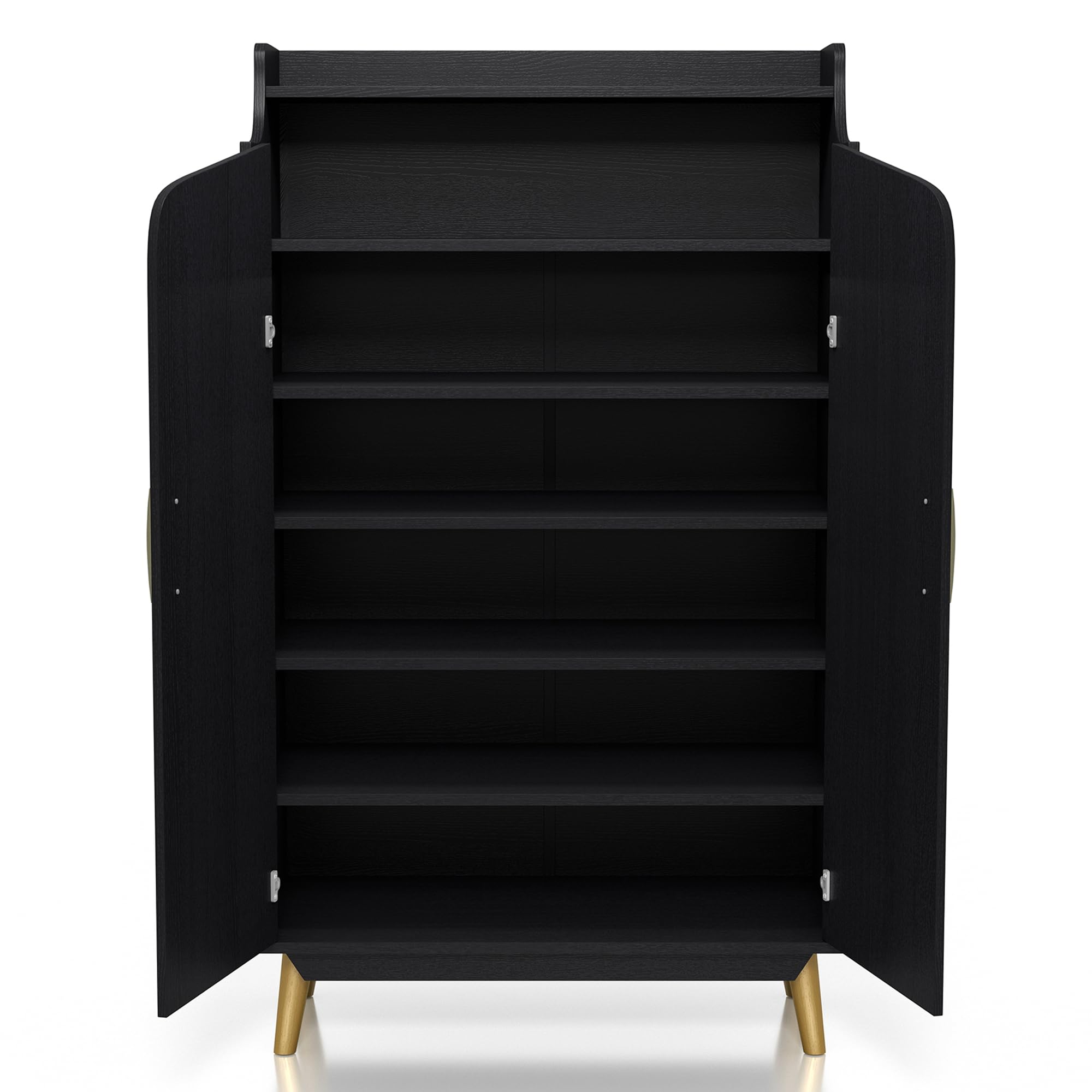 24/7 Shop at Home Ansel Mid-Century Modern 2-Door Storage Wood 32 in. Shoe Cabinet with Adjustable Shelves for Entryway, Hallway, Black