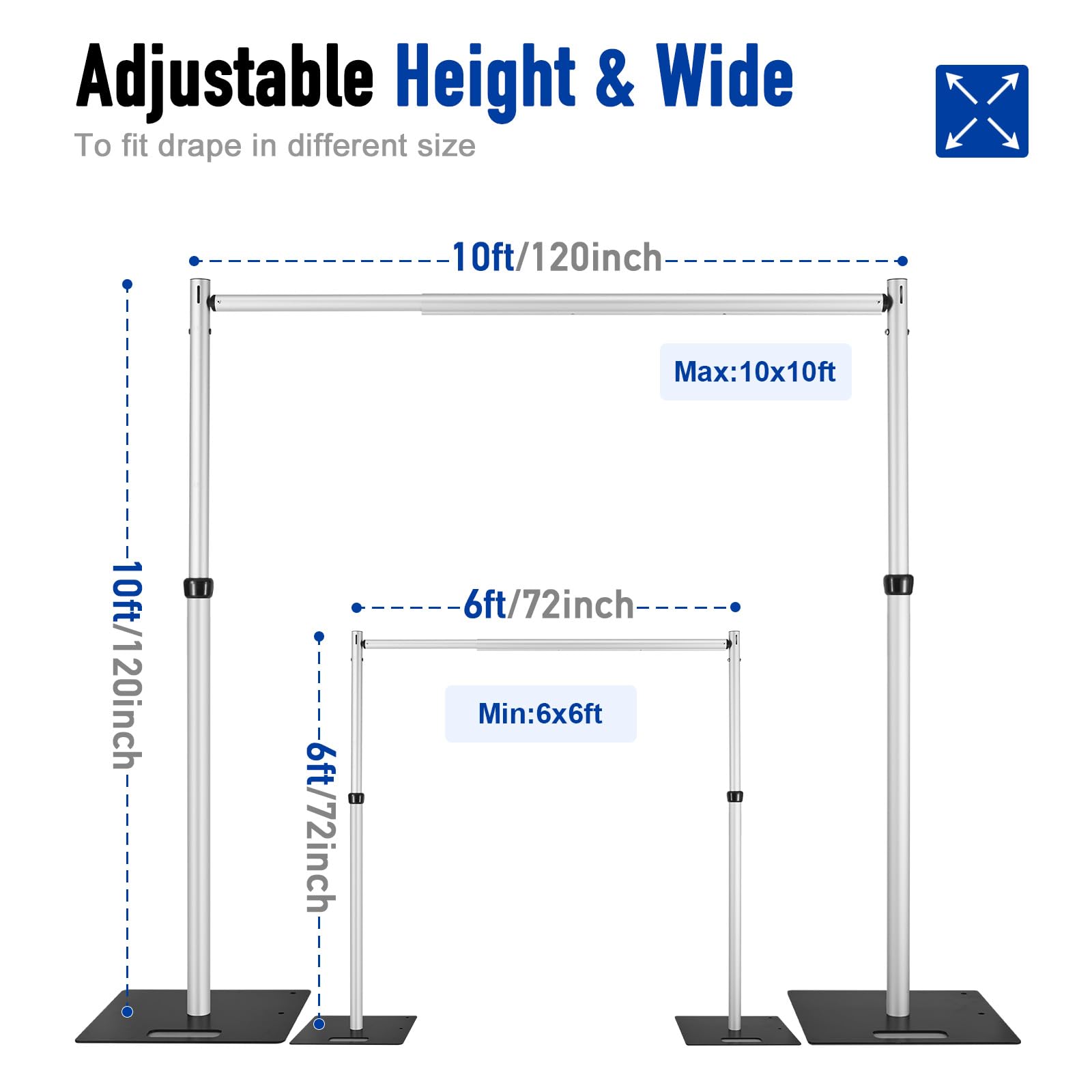 Hecis Heavy Duty Backdrop Stand, 10x10ft Pipe and Drape Stand Kit, Adjustable Arch Backdrop Stand, Back Drop Stand for Party Event, Trade Shows & Wedding Decor