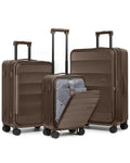 Joyway Luggage Set 3 Piece Top Opening Suitcase Set with Spinner Wheel and TSA Lock, PC Hard Shell Carry on Luggage with Front Pocket for Woman Men (Coffee)