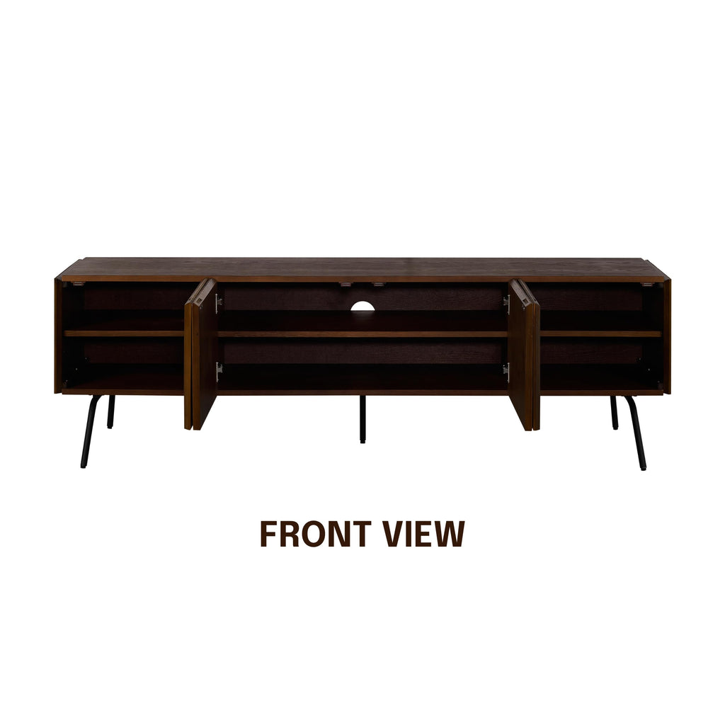 NTC Veil TV Stand with 4 Doors for TVs up to 75’’, Media Console with Vertical Groove Design and Metal Legs, Modern Entertainment Center for Living Room and Bedroom, Effortless Assembly, Dark Walnut