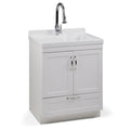SIMPLIHOME Maile All-in-One 28 inch Wide Utility Sink and Laundry Cabinet in Pure White Finish, Transitional ABS Sink Cabinet for Laundry Rooms or Garage with High-Arch Chrome Faucet and Storage
