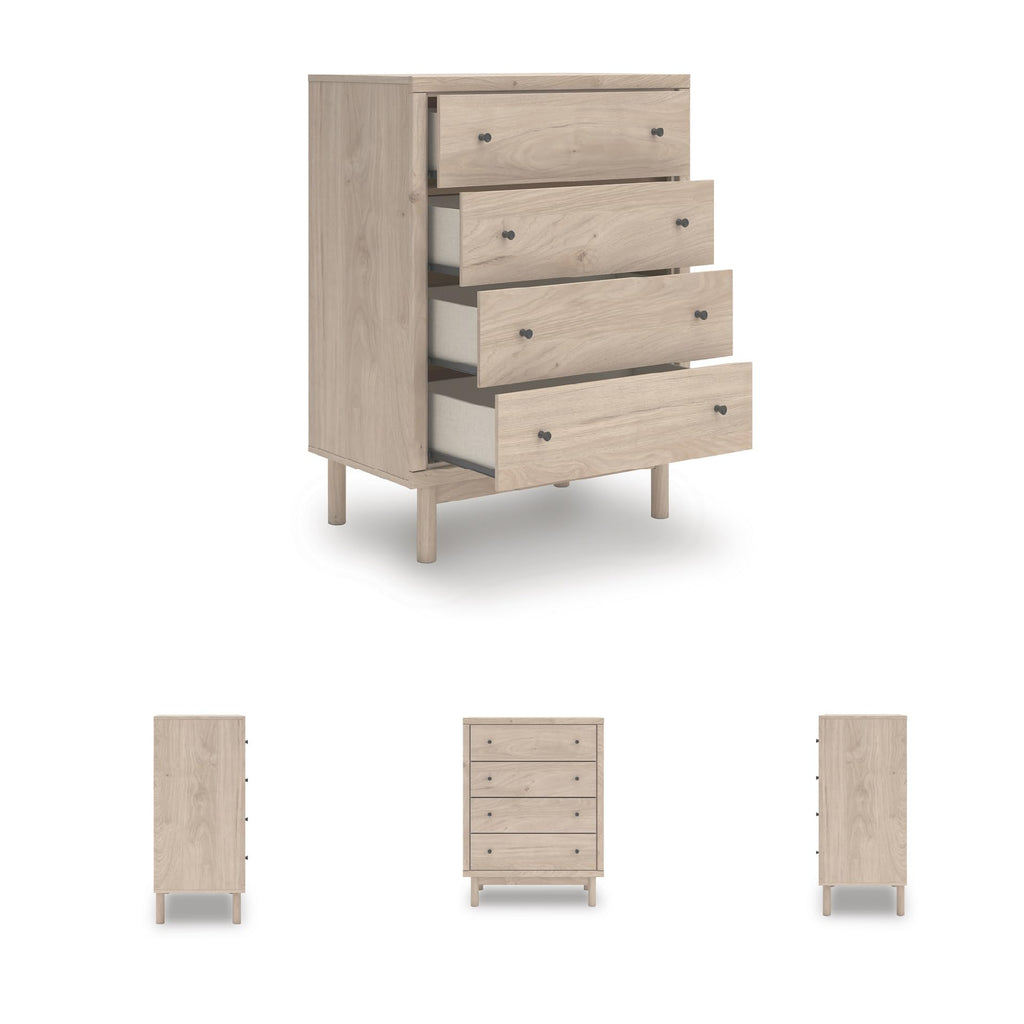 Signature Design by Ashley Birkmore Mid-Century Modern 4-Drawer Chest with Easy Glide and Safety Stop for Bedroom, Light Brown