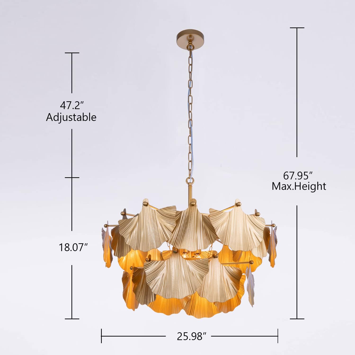 TOCHIC Gold Vintage Chandelier, 8 Lights Rustic Chandeliers for Dining Room, Modern Farmhouse Chandelier with Ginkgo Leaves, Ceiling Light Fixture for Living Room Bedroom Entryway W-25.98"